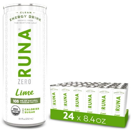 RUNA ZERO Organic Clean Energy Drink from the Guayusa Leaf, Lime, Calorie Free & Sugar Free, 8.4 Ounce (Pack of