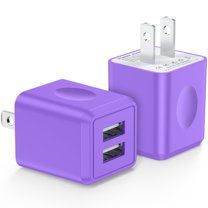 FiveBox 2.1A USB Wall Charger Block, 2 Pack Dual Port USB Charger Adapter Power Plug Fast Charging Station Box Base USB Charger Cube Compatible for iPhone, Samsung, Android, Purple