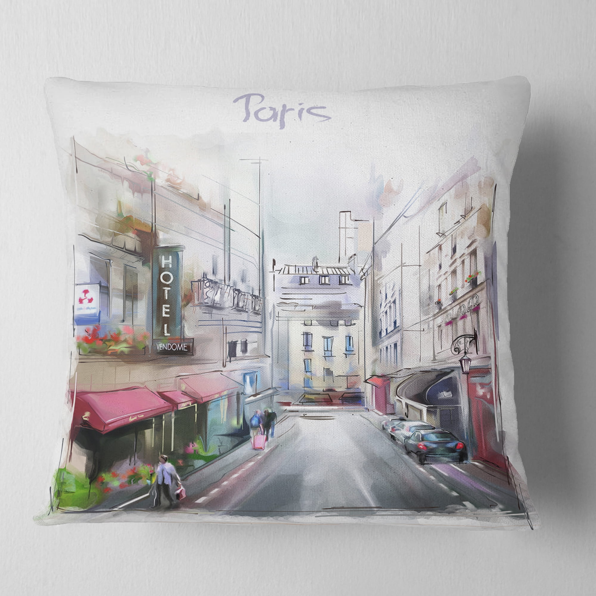 Designart Paris Illustration - Cityscape Digital Throw Pillow - 18x18