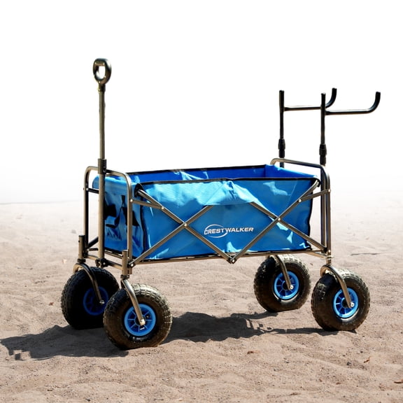 CRESTWALKER Beach Wagon with 10'' Rubber Tires and Chair Racks, Collapsible Cart with Big Wheels for Sand