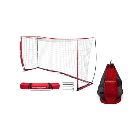 PowerNet 14x7 Ft Soccer Goal Portable Bow Style Net and Large Ball Carry Bag Bundle | Quick Setup Ultra Portable | Full Size Framed Soccer Goal | Perfect for Teams and Coaches