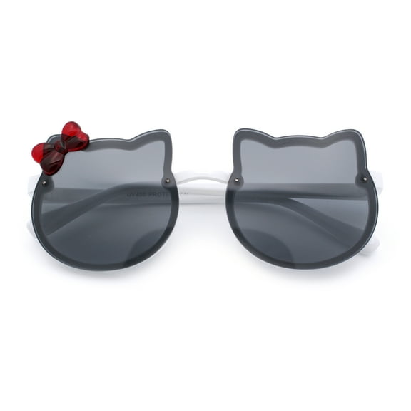 Kids Size Girls Cute Bow Tie Kitty Ear Rimless Plastic Sunglasses White - Black