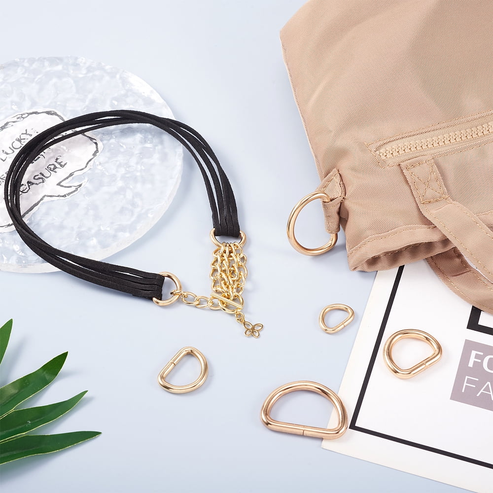 1Bag 54Pcs 9 Styles Iron D Rings Buckle Clasps Garment Accessories Findings Light Gold 15~35x19.5~46x2.8~5mm 6pcs/style