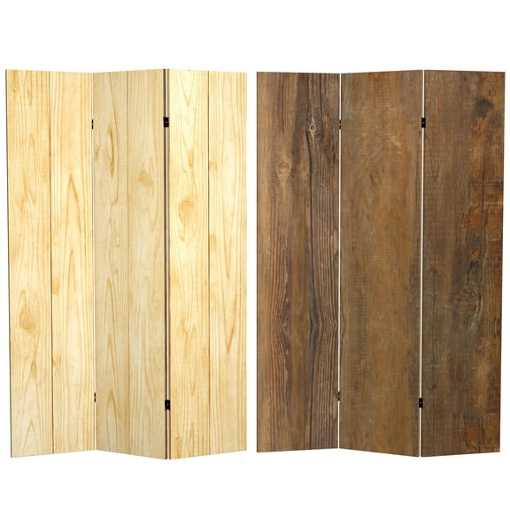 Oriental Furniture 6 ft. Tall Wood Grain Canvas Room Divider - 3 Panel
