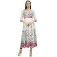 thumbnail image 3 of Bimba Women's Floral Print White Anarkali Flared Classic Blouse Kurti Kurta-4, 3 of 5