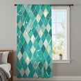 thumbnail image 3 of Turquoise Ombre Semi Sheer Curtains Drapes for Living Room,Bedroom,French Doors Window 84 Inches Long,Modern Abstract Art Geometric Rhombus Rod Pocket Chiffon Curtain Drapery Voile Draperies Panel, 3 of 8