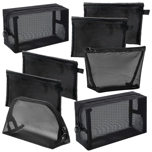 Set de bolsas de maquillaje Hotipine Mesh, 8 piezas, artículos de tocador de viaje negros