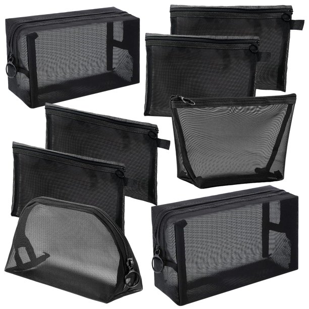 Set de bolsas de maquillaje Hotipine Mesh, 8 piezas, artículos de tocador de viaje negros