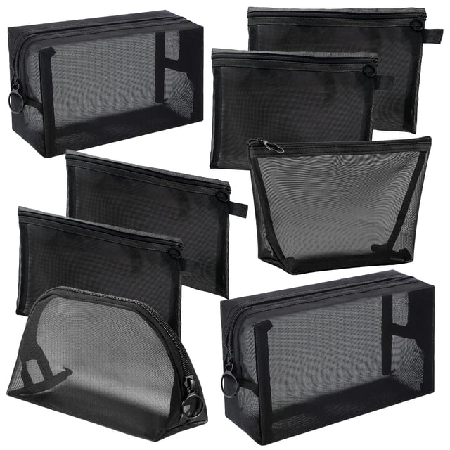 Set de bolsas de maquillaje Hotipine Mesh, 8 piezas, artículos de tocador de viaje negros
