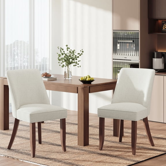 AFO Dining Chairs Set of 2, Modern Upholstered Kitchen Side Chairs with Wood Legs & Ergonomic Backrest, Mid-Century Dining Room Chairs for Kitchen, Dining Room & Restaurant, Beige