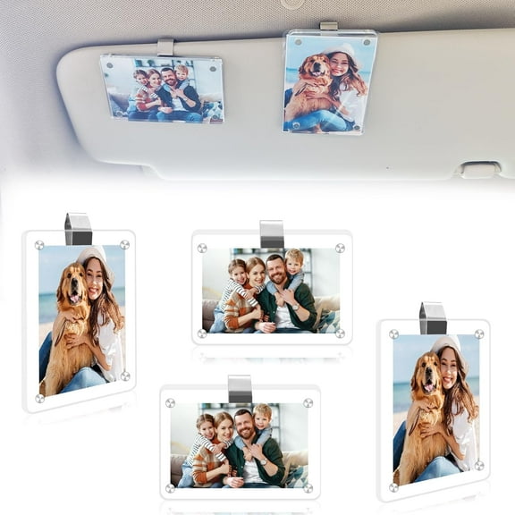 4Pcs Car Picture Holder, Magnetic Car Photo Holder, Sun Visor Photo Clip for 3 Inch Photos, Personalized Acrylic Visor Clip for Drive Safe Daddy/Family/Pet Pictures | Car Accessories