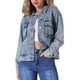 thumbnail image 1 of CHAQUETA DE JEAN DE MUJER OVERSIZED CON BOTONES Y BOLSILLOS EN EL PECHO S GRIS AZUL, 1 of 6