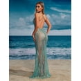 thumbnail image 3 of Vestido bohemio largo y brillante con corte transparente para mujer, glamuroso, glamuroso, con purpurina, para salir por la noche, cuello en V, de malla, para cita, 3 of 5