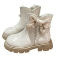 thumbnail image 3 of HAUXUN-RGirls Fashion Ankle Boots with Bowknot Soft Sole Winter Casual Shoes Side Zipper Comfortable Footwear for 3.5-10.5 Years(Beige,15), 3 of 9