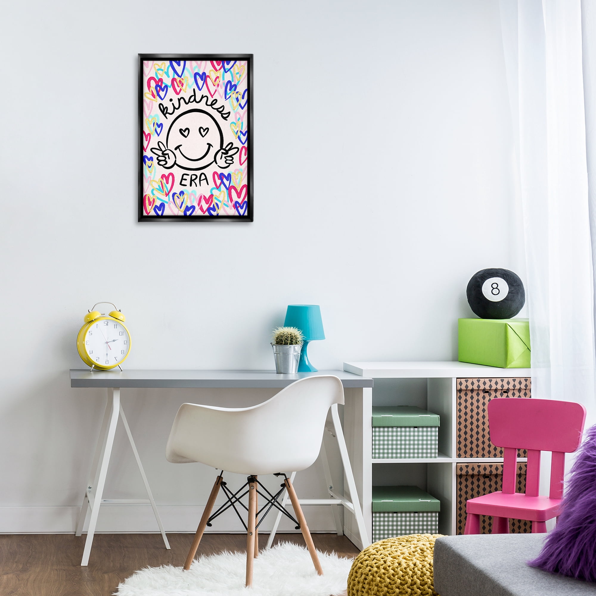 Stupell Industries Kindness Era on Hearts Typography Painting Black Floater Framed Art Print Wall Art, 17 x 25