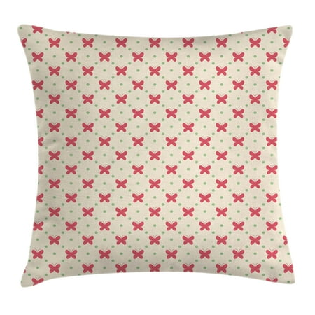 Green Position Light - Retro Throw Pillow Cushion Cover, Cute Pink Butterflies in Symmetric Position Little Green Dots Spring Theme, Decorative Square Accent Pillow Case, 18 X 18 Inches, Pink Pale Green Cream, by Ambesonne
