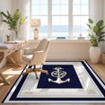 thumbnail image 3 of Design&I 8'x10' Washable Area Rug Nautical Maritime Knot With Anchor Emblem And Striped Border for Dining Room, Large Office, Lounge, Snag-Free, 3 of 7