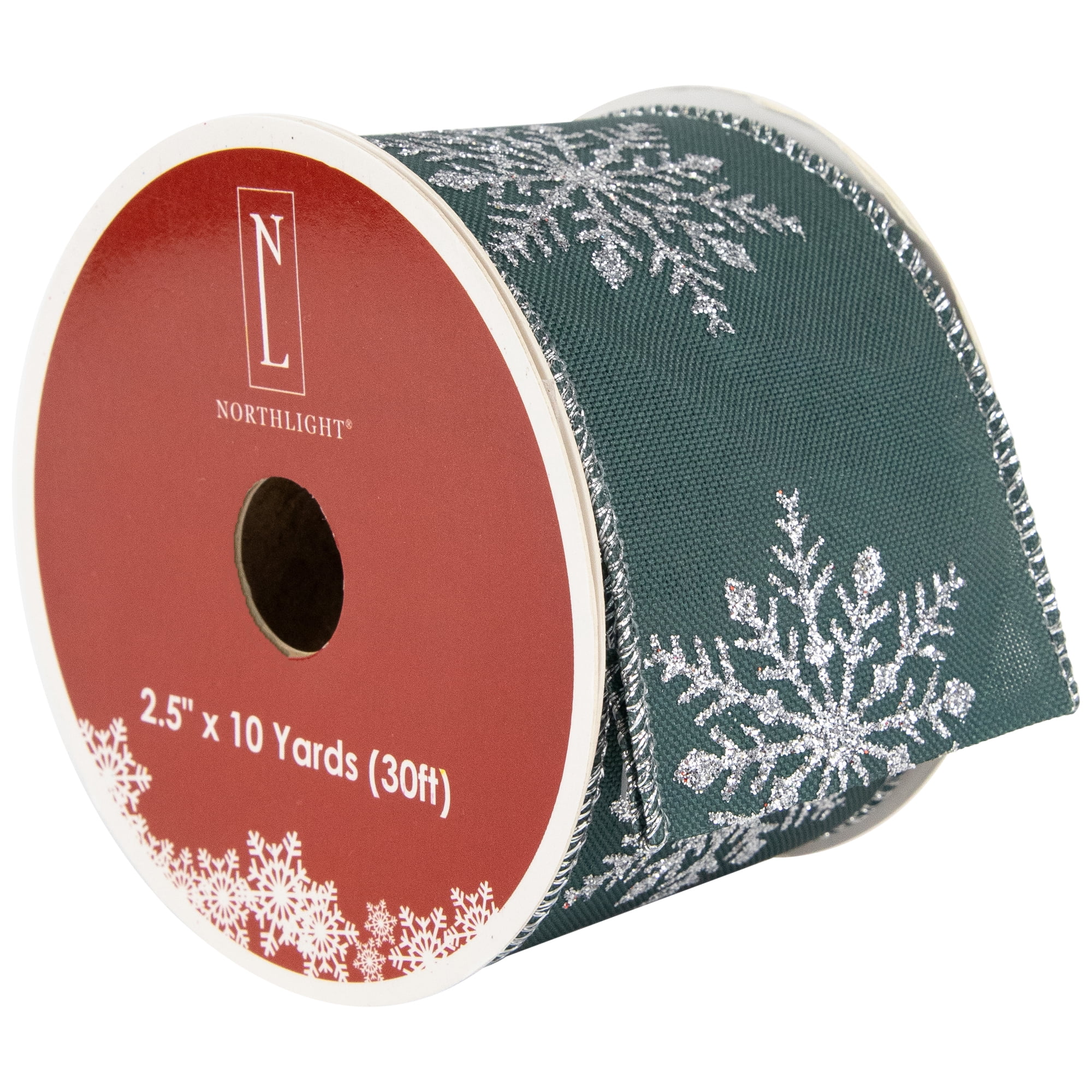 Northlight Green with Glitter Snowflakes Wired Craft Christmas Ribbon 2.5  x 10 Yards