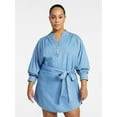 thumbnail image 6 of Time and Tru Women's Belted Denim Mini Shirtdress with Long Sleeves, Sizes XS-XXXL, 6 of 6