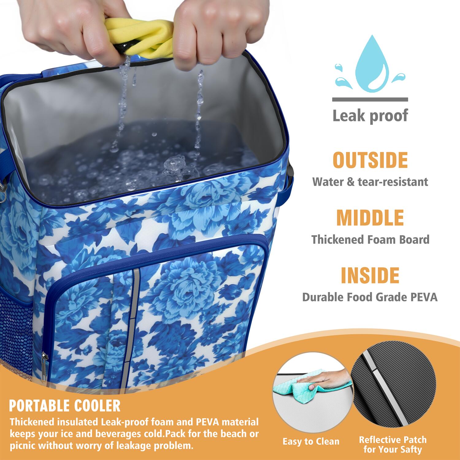 Travel Cooler Bag - Pioneer Flower Floral Print Pattern Camping Beer Cooler Backpack with Bottle Opener- Waterproof Insulated Picnic Backpacks - Cooler Bag for Beach
