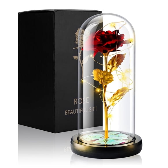 Qoosea Artificial Flowers Rose with LED Lights Red Rose in Glass Dome Gifts for Girlfriend Wife Mom Valentines Day Mothers Day Birthday Christmas