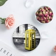 thumbnail image 4 of RYLABLUE London Street Yellow Telephone Booth Set of 6 Round Coaster for Drinks, Absorbent Ceramic Stone Coasters Cup Mat with Cork Base for Home Kitchen Room Coffee Table Bar Decor, 4 of 5