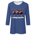 thumbnail image 4 of BiZtdJrK Today's Lightning Sales 3/4 Length Sleeve Womens Tops, Christmas Wine Glass Graphic Pullover Blouse Casual Round Neck Tee Shirts for Women Blue XXL, 4 of 5
