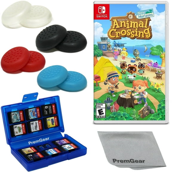 Animal Crossing: New Horizons - Nintendo Switch with PremGear 24 Slot Game Card Holder & Cleaning Cloth