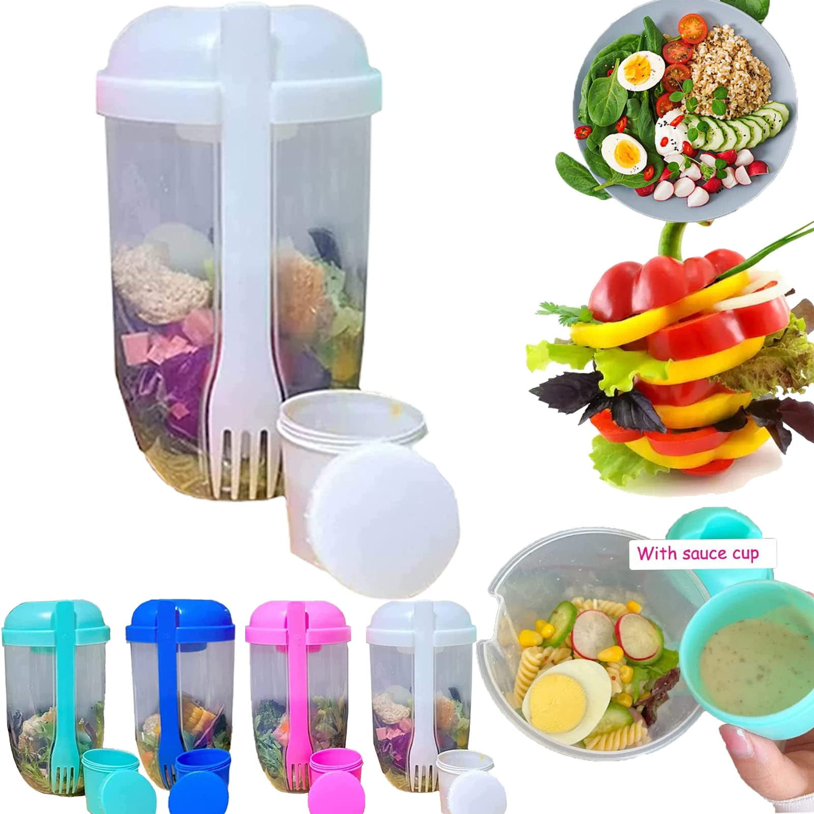 Keep Fit Salad Meal Shaker Cup with Fork and Salad Dressing Holder