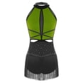 thumbnail image 5 of YiZYiF Womens Sparkle Latin Dance Leotard Tassel Skirt Halter Backless Bodysuit Cha Cha Rumba Shows Fluorescent Yellow L, 5 of 6
