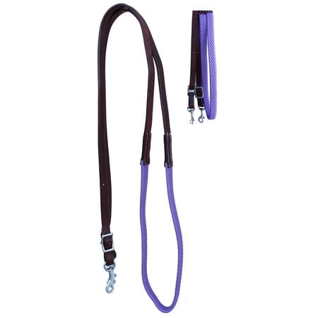 Horse Western 8 Brown Leather Purple Rubber Grip Contest Barrel Reins 805LR13PR