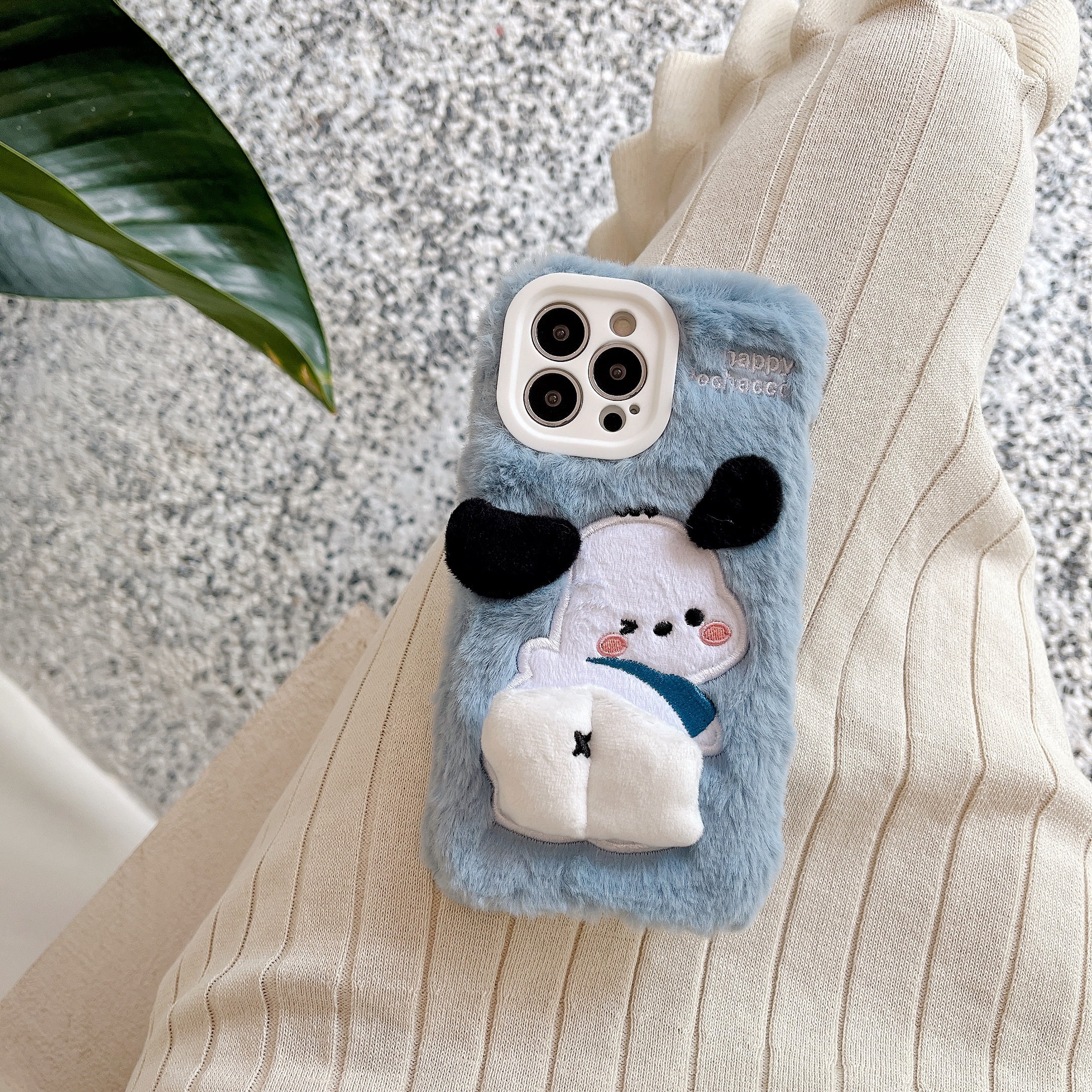 Mantto for iPhone 14 Pro Max Plush Case,Up-ass Pochacco Lovely Cartoon  Design Hybrid TPU Shockproof Fluffy Gift Winter Furry Soft Warm Touch  Feeling Anti-Scratch Slim Back Cover for Men Women.Blue 