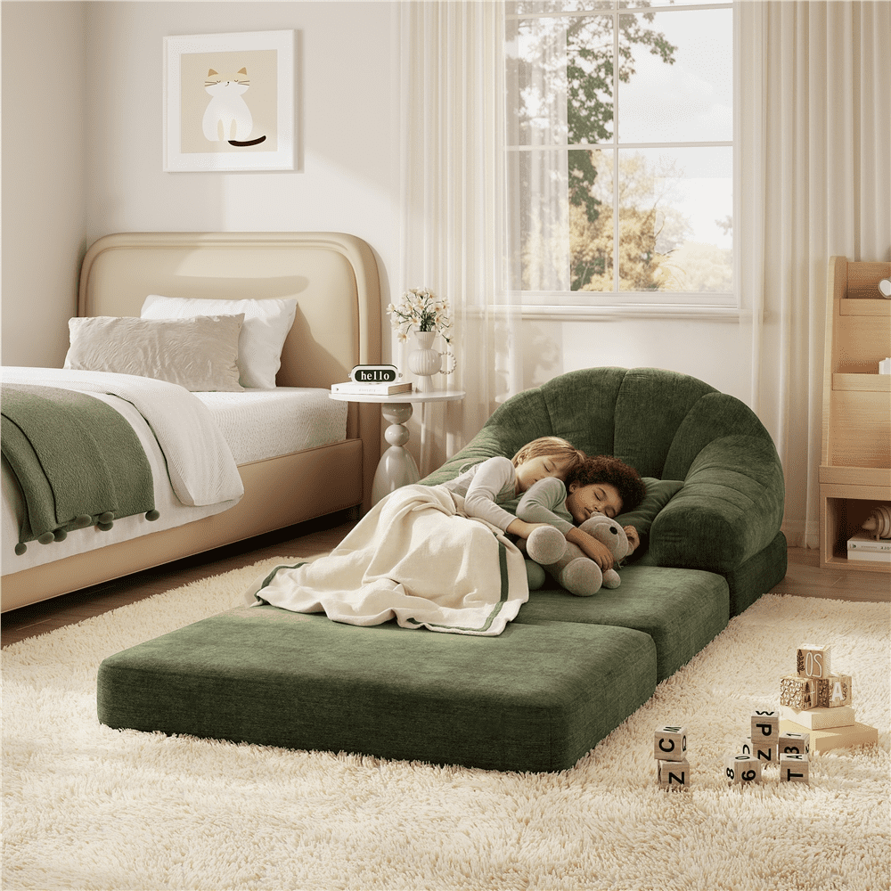 Renwick 2-in-1 Convertible Sofa  Bed Folding Sleep Chair Bed Chenille Sofa with Armrests  for Living Room and Bedroom, Green