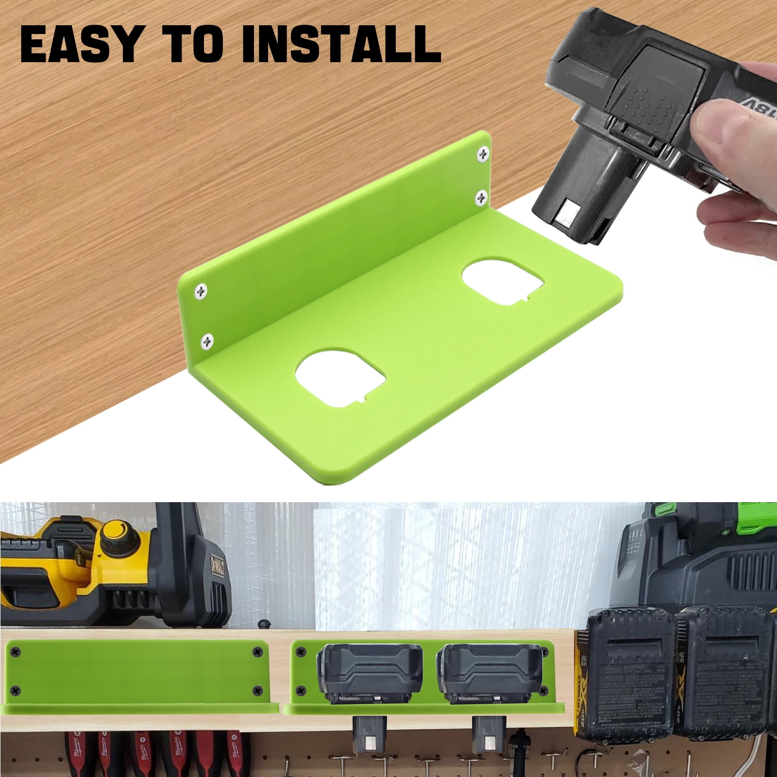 10 Packs Battery Holders Compatible with Ryobi 18V Wall Mounted Battery Holder with 2 Slots Drill Tool Storage Rack Organizer