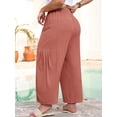 thumbnail image 7 of SHOWMALL Women's Plus Size Wide Leg Balloon Pants, Loose Fit Baggy Lantern Trousers with Pockets, Brick Red 5X Breathable Elastic Drawstring Waist Casual Pants for Summer Beach Travel Vacation, 7 of 7