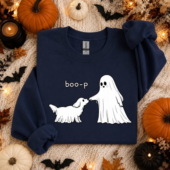 Unisex Boo-p Ghost Dog Halloween Fall Minimalist Aesthetic Cute Cottagecore Crewneck Sweatshirt