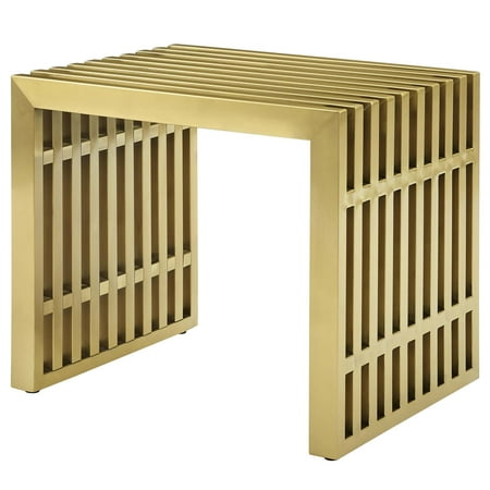 Modern Deco Contemporary Urban Design Living Room Lounge Club Lobby Accent Chair Bench, Metal Steel Stainless Steel, Gold
