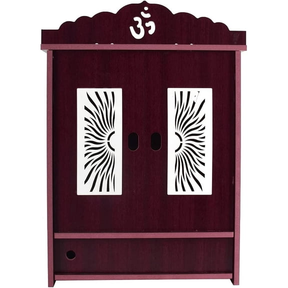 Praha Pooja Mandir for Home Wall Hanging MDF Wooden Temple with Door (Dark Brown)
