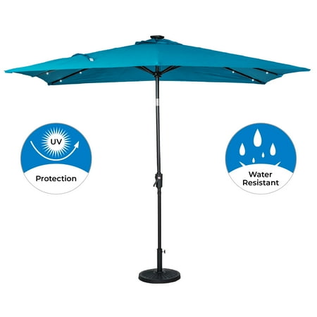 Sun Ray - 9'x7' Rectangular Solar Lighted Umbrella - Teal