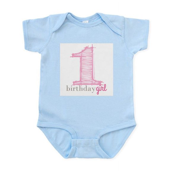 CafePress - First Modern Birthday PINK Body Suit - Baby Light Bodysuit, Size Newborn - 24 Months