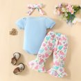 thumbnail image 2 of Zehjuhan Infant Girl Easter Bunny Print 3-Piece Outfit Short Sleeve Triangle Romper Flared Pants Headband Sky Blue，0-3M, 2 of 7