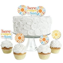Big Dot of Happiness Here Comes The Son Dessert Cupcake Toppers, Boy Boho Baby Shower Clear Treat Picks - Set of 24