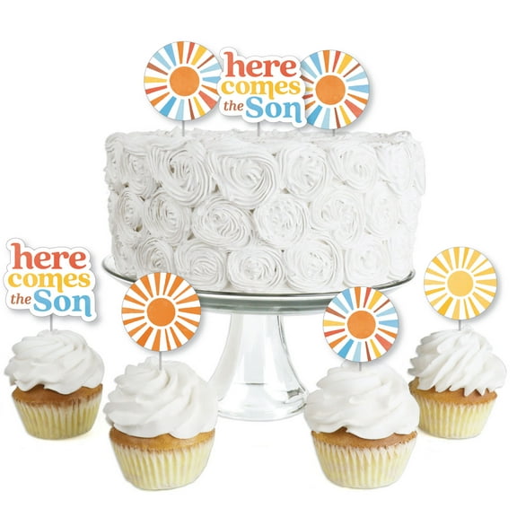 Big Dot of Happiness Here Comes The Son Dessert Cupcake Toppers, Boy Boho Baby Shower Clear Treat Picks - Set of 24