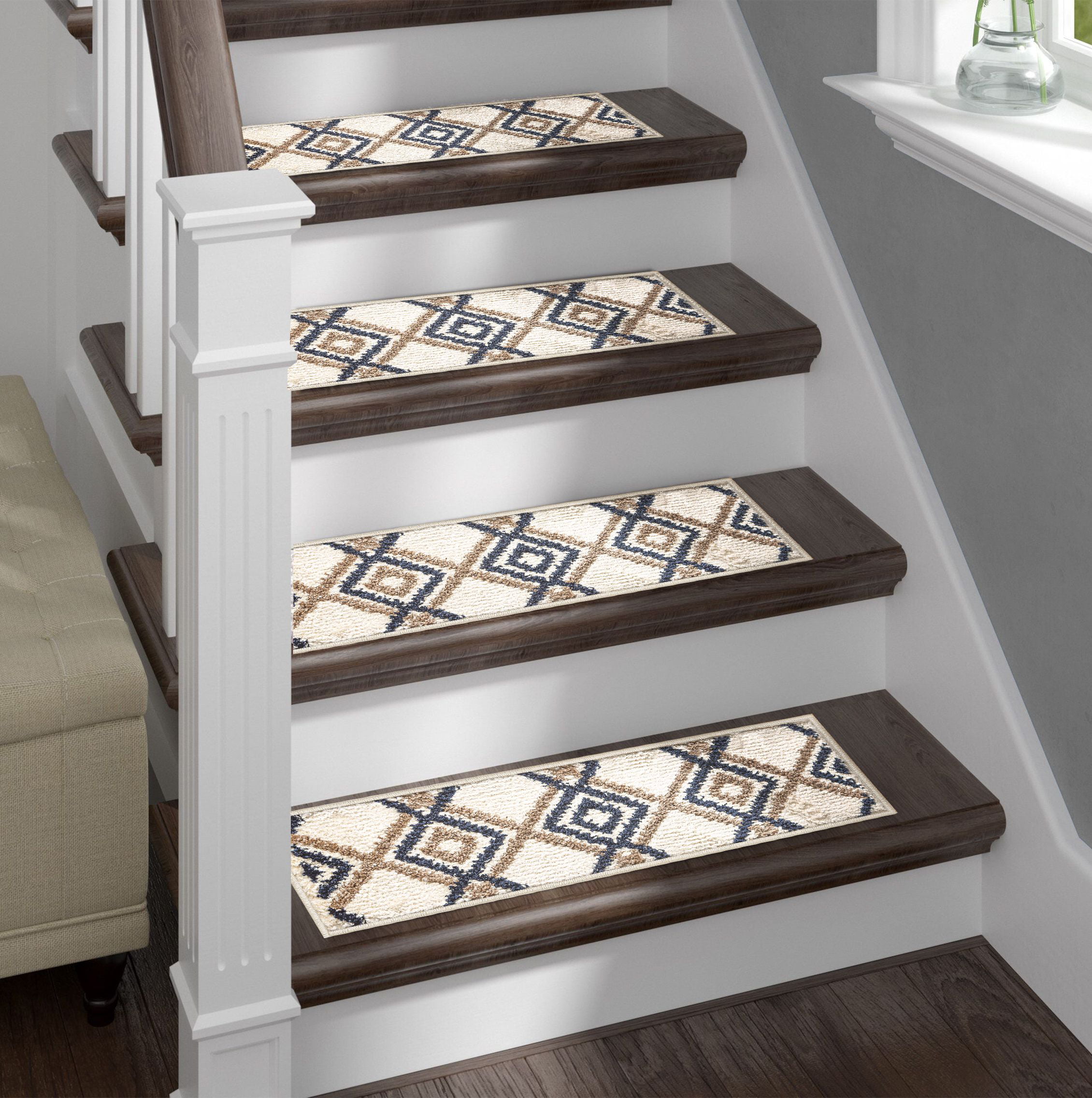 9" x 36" Scroll Washable Stair Treads Non Slip Carpet Set of 4 Comes in 3 Colors 
