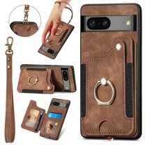 SaniMore for Google Pixel 8 Wallet Case, [RFID Blocking] Elastic Card Slot Vehicle Magnetic PU Leather Ring Holder & Lanyard Stand Money Pocket Protective Cover for Google Pixel 8, Brown
