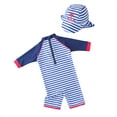 thumbnail image 2 of StylesILove Kid Boys Chic Animals Printed One-Piece Rash Guard with Sun Hat 2pcs Swimsuit Pool Swimwear Beach Bathing Suit (Anchor/Blue Stripes, 4T), 2 of 8