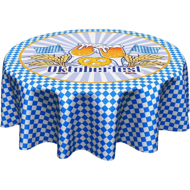 Oktoberfest Tablecloth Blue White Check Octoberfest Round Tablecloth 60 Inch German Bavarian Table Cloth for Farmhouse Kitchen Decor Polyester Fabric Blue Table Cover for Party Outdoor Camping
