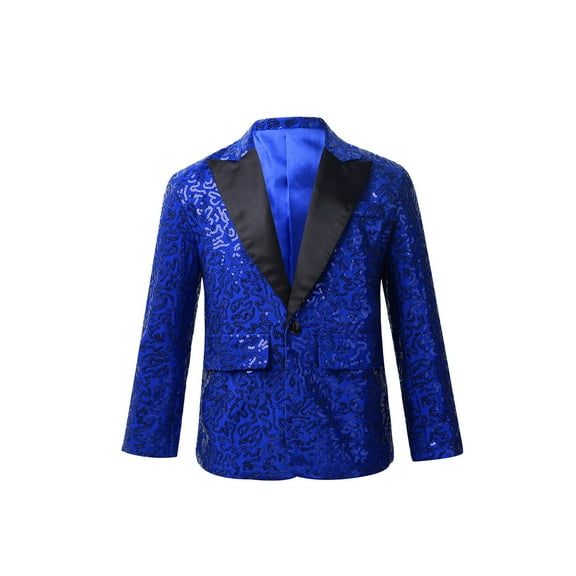 YiZYiF Kids Boys One Button Formal Tuxedo Shiny Sequins Suit Jacket Blazer for Wedding Birthday Party Blue 10
