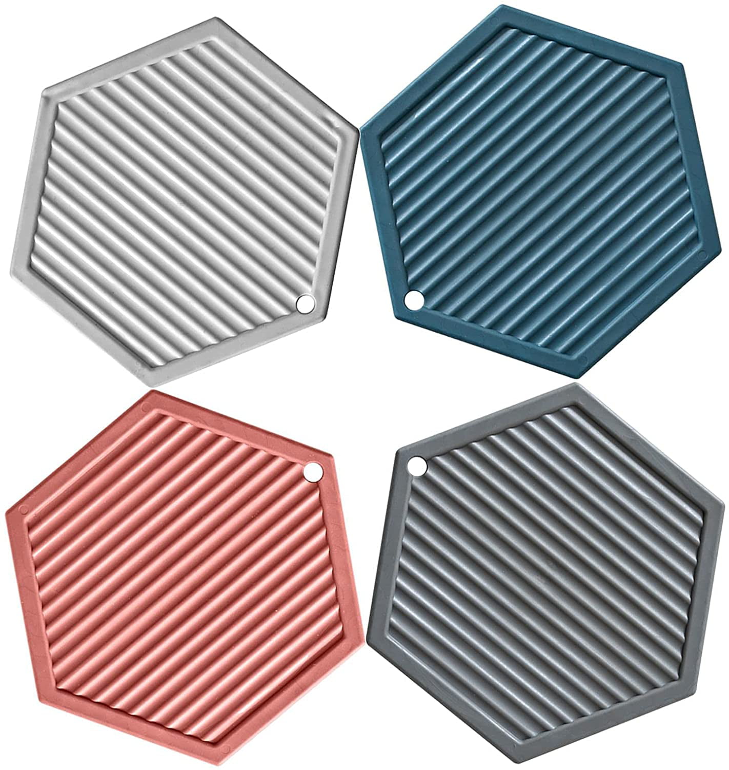 Pack of 4 Luxury Hexagonal Stone Coasters Set Light Grey Drink Mug Table Mats