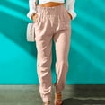 thumbnail image 2 of QLEICOM Women's Joggers Pants Cotton Linen Solid Trousers Casual Solid Pockets Elastic Waist Comfortable Straight Pants for Workout, Yoga, Running Pink S, US Size 4, 2 of 6
